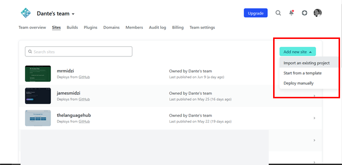 add existing site