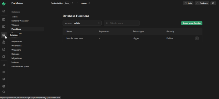 database settings