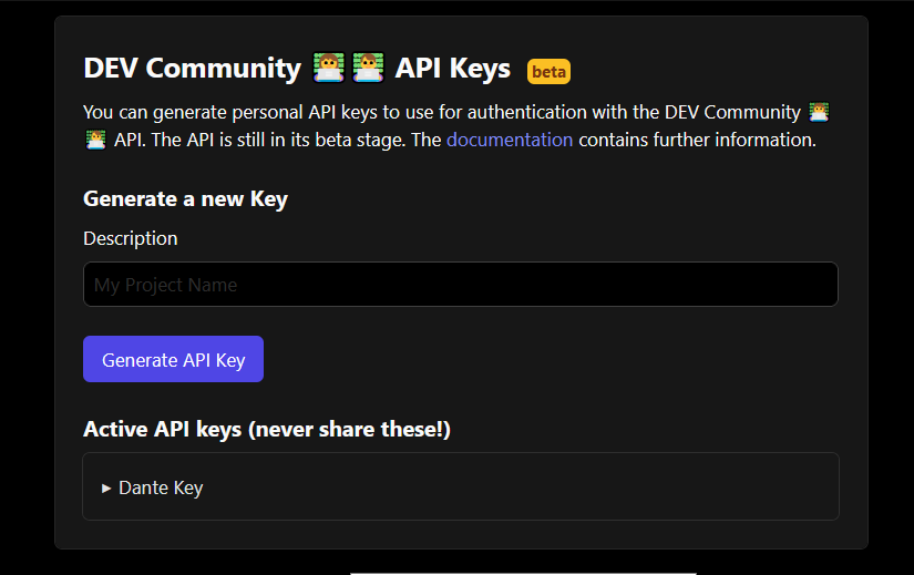 devto key